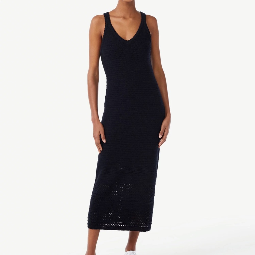 Scoop black long midi crochet dress NWT Large